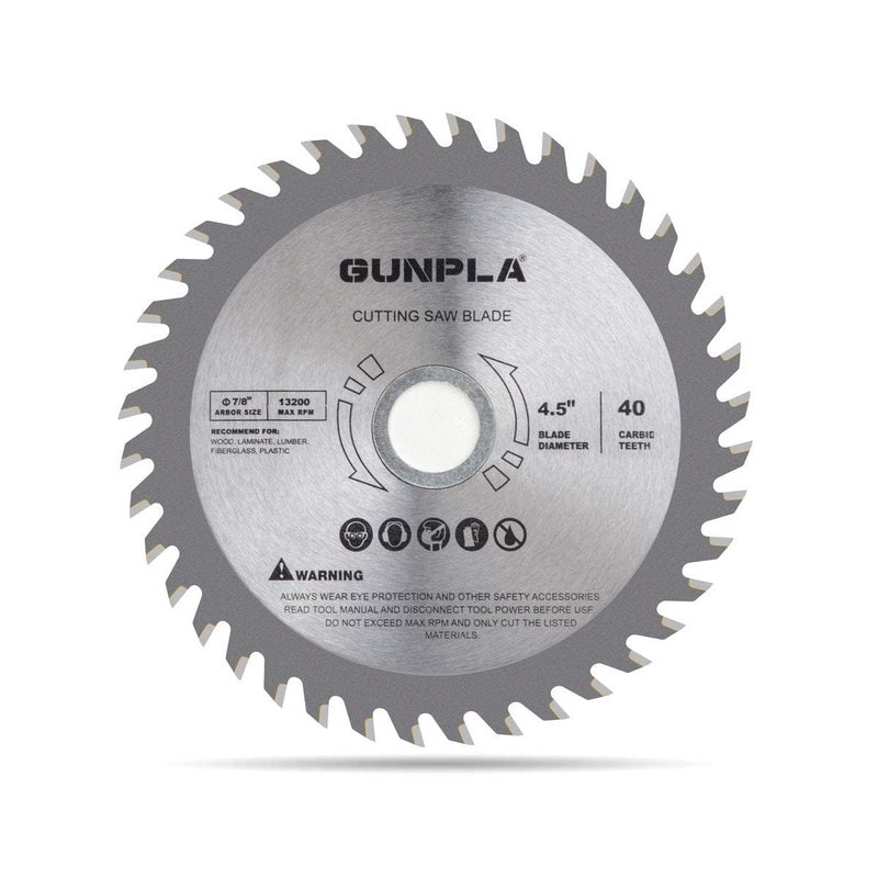 Gunpla 4-1/2-inch 40 Tooth Alloy Steel TCT General Purpose Hard & Soft Wood Cutting Saw Blade with 7/8-inch Arbor(Reduce Ring 5/8 inch) - Image 1